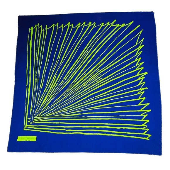 Geoffrey Beene Purple and Lime Green Silk Scarf - Signed - Picture 5 of 11